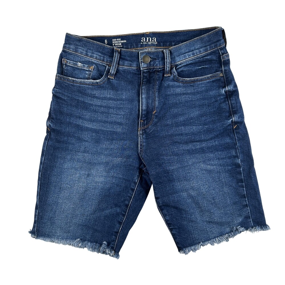 A.n.a Shorts Womens Size 6 Blue Denim High Rise Bermuda Raw Hem Stretch Casual